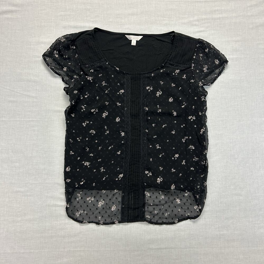 LC Lauren Conrad Tank Top Blouse Shirt Women's XL Black Flowers Casual Work Top